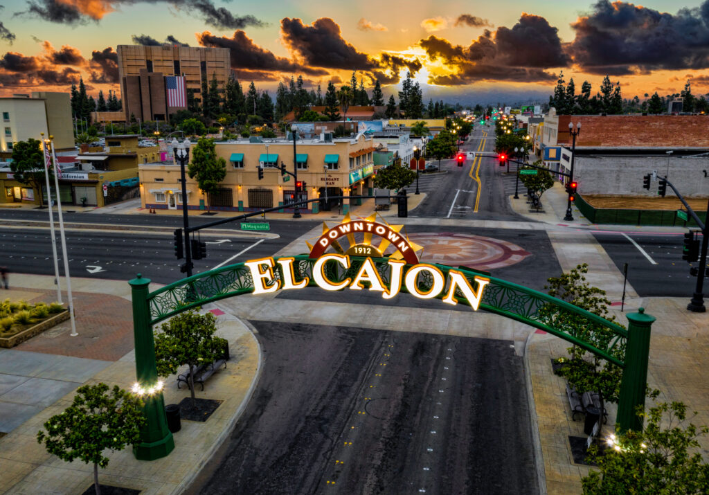Downtown El Cajon sign at sunset.